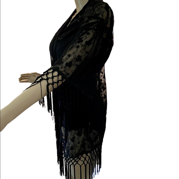 Monteau black lace & fringe cover up - Picture 2 of 6